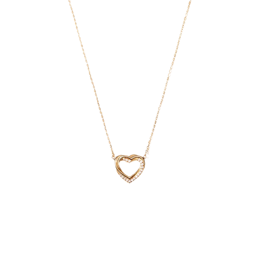 Collar Plata S925 Corazón Hueco Doble