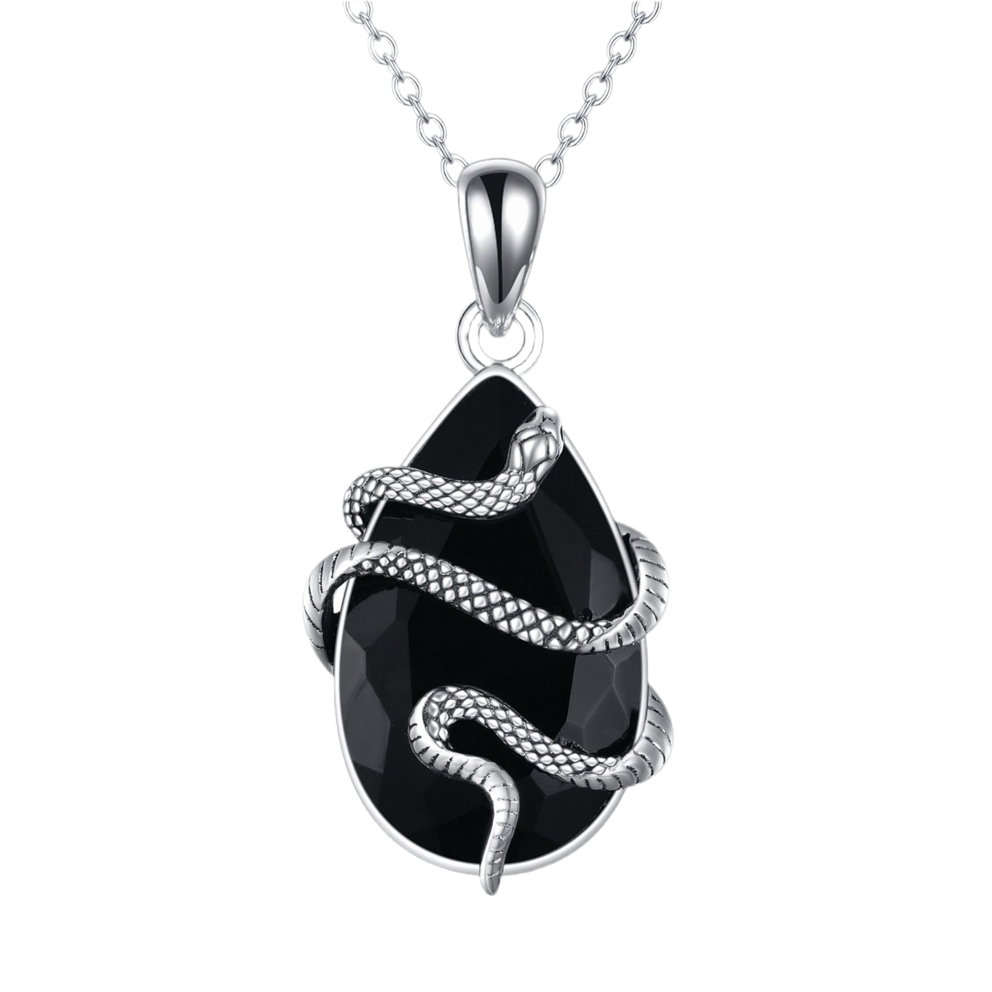 Colgante Serpiente Plata S925 con Turmalina y Obsidiana