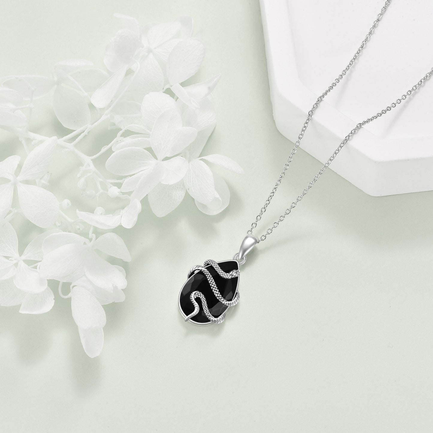 Colgante Serpiente Plata S925 con Turmalina y Obsidiana