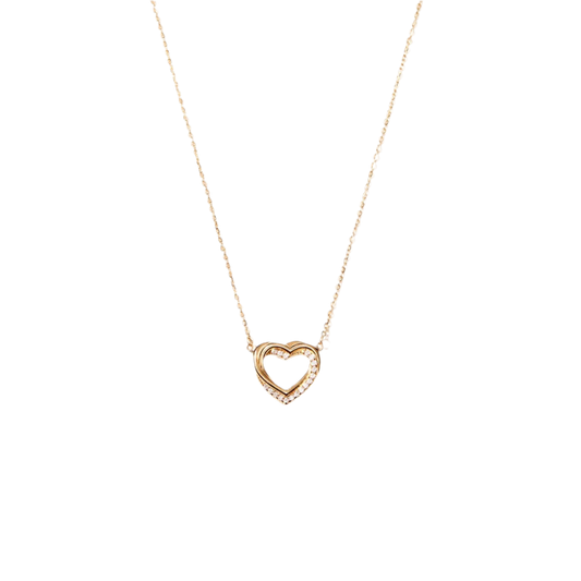 Collar Plata S925 Corazón Hueco Doble