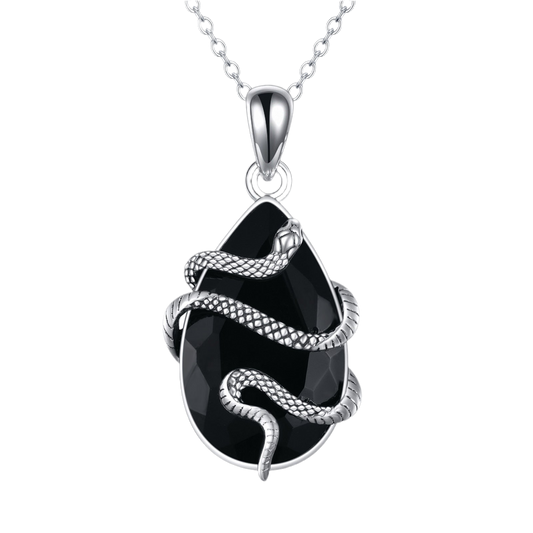 Colgante Serpiente Plata S925 con Turmalina y Obsidiana